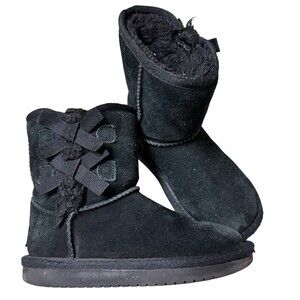 UGG Koolaburra Victoria Bow Boot Black Suede Slip On Size 10 Us